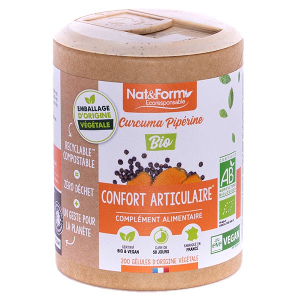 Nat & Form Eco Responsable Curcuma + Piperina Bio Integratore Alimentare 200 capsule vegetali