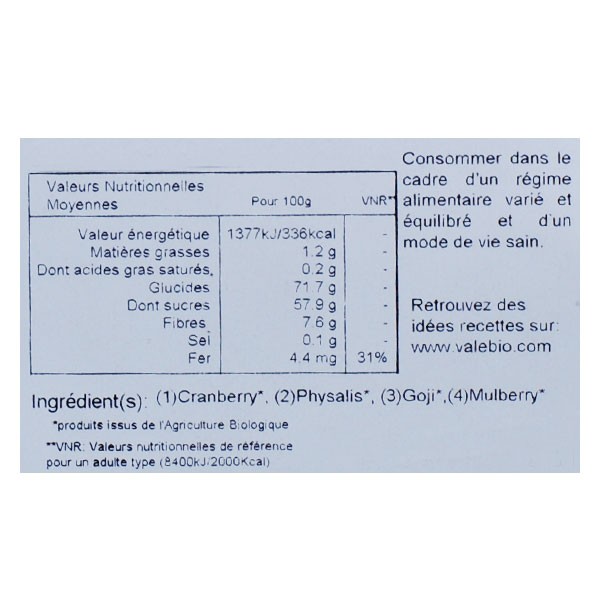 Valebio Cocktail Superfruits Bio 500g
