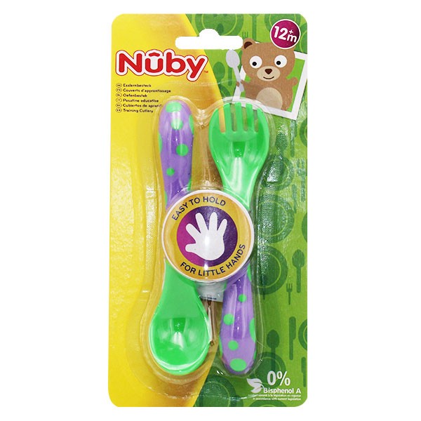 Nuby Couverts Cuillère Fourchette +12 mois Parme et Vert