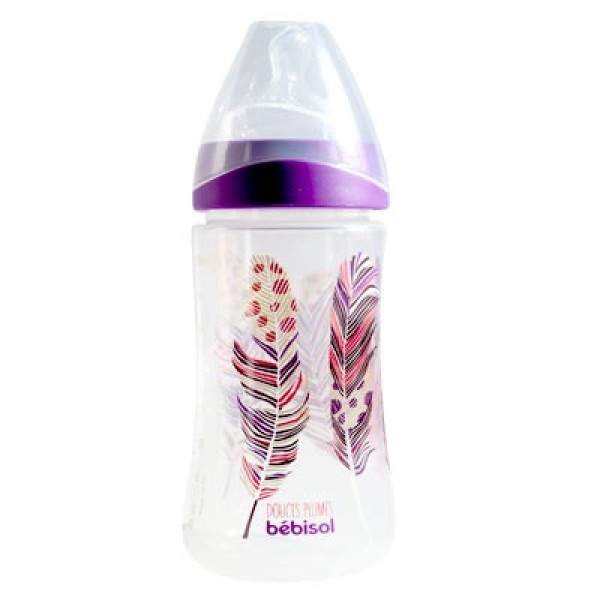 Bebisol bottiglia collo di Anti-Colique Silicone 0-6 mesi viola piuma 270ml